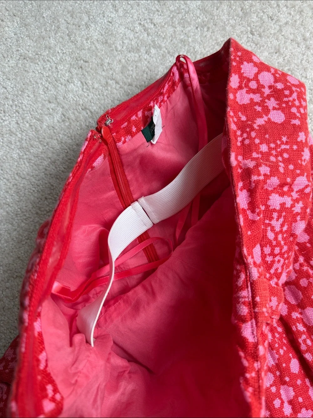 J. Crew Pink and Red Linen Strapless Dress